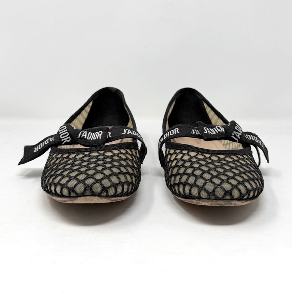 Dior Miss J'Adior Resille Ribbon Mesh Ballet Flats Black 39.5 - Picture 3 of 9